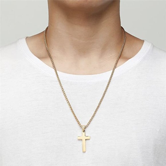 COPY - Gold Tone Stainless Steel Cross Necklace for Men and Women with gift bag - Picture 1 of 4